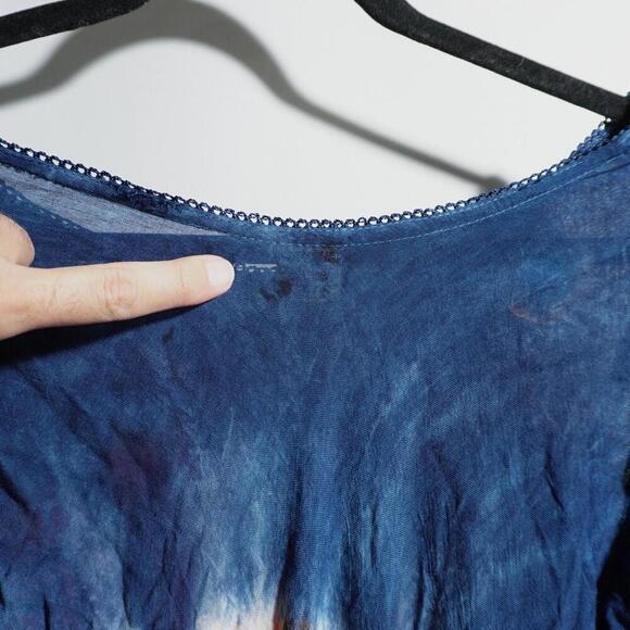 VTG Orange Blue Swirl Tie Dye Maxi Dress Stars 1XL Hippie America Asymmetric Hem - Picture 7 of 8